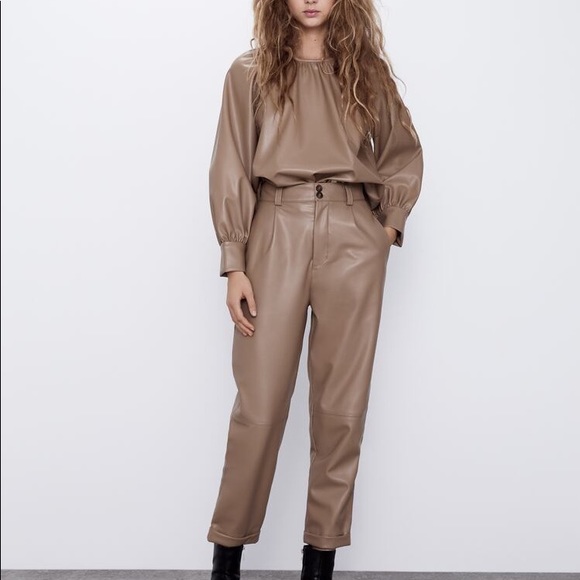 Zara | Tops | Zara Trf Camel Faux Leather Top | Poshmark
